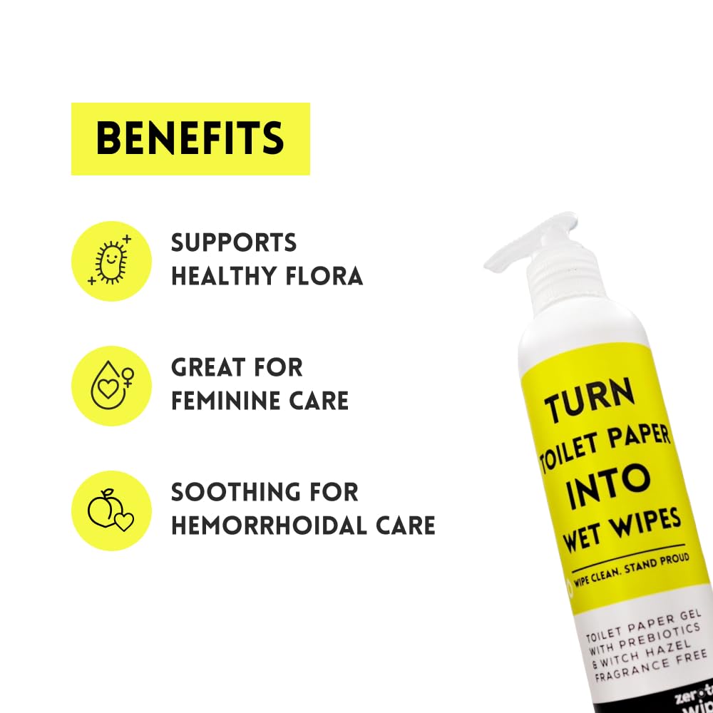 Wipegel | Witch Hazel Cleansing Gel with Prebiotics | Turns Toilet Paper into Gentle, Flushable Wipes | For Sensitive Skin & Daily Freshness | Up to 400 Uses | Fragrance-Free & Septic Safe