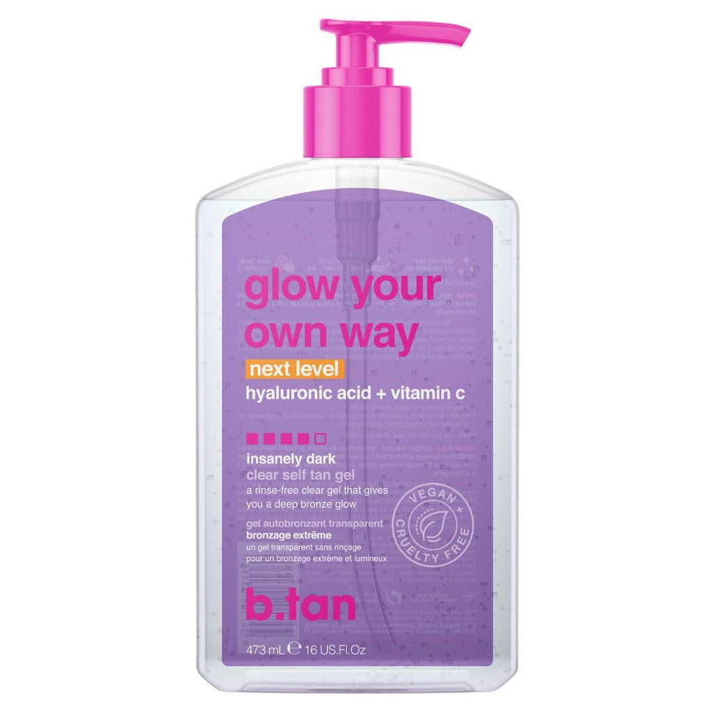 b.tan Dark Clear Self Tan Gel | Glow Your Own Way - Best Transfer Resistant, Ultra Quick Bronze, Gradual Sunless Tanning Lotion, Deep Moisturizer, No Fake Tanner Smell, 16 Fl Oz