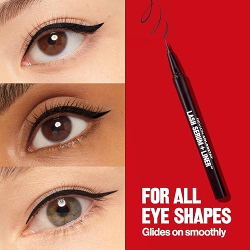 Buy now REVLON ColorStay Lash Serum + Liner, Waterproof Eyeliner, Healthier Looking Eyelashes, Smudge-Resistant Flexible Brush Tip, 001 Blackest Black at indiglob india