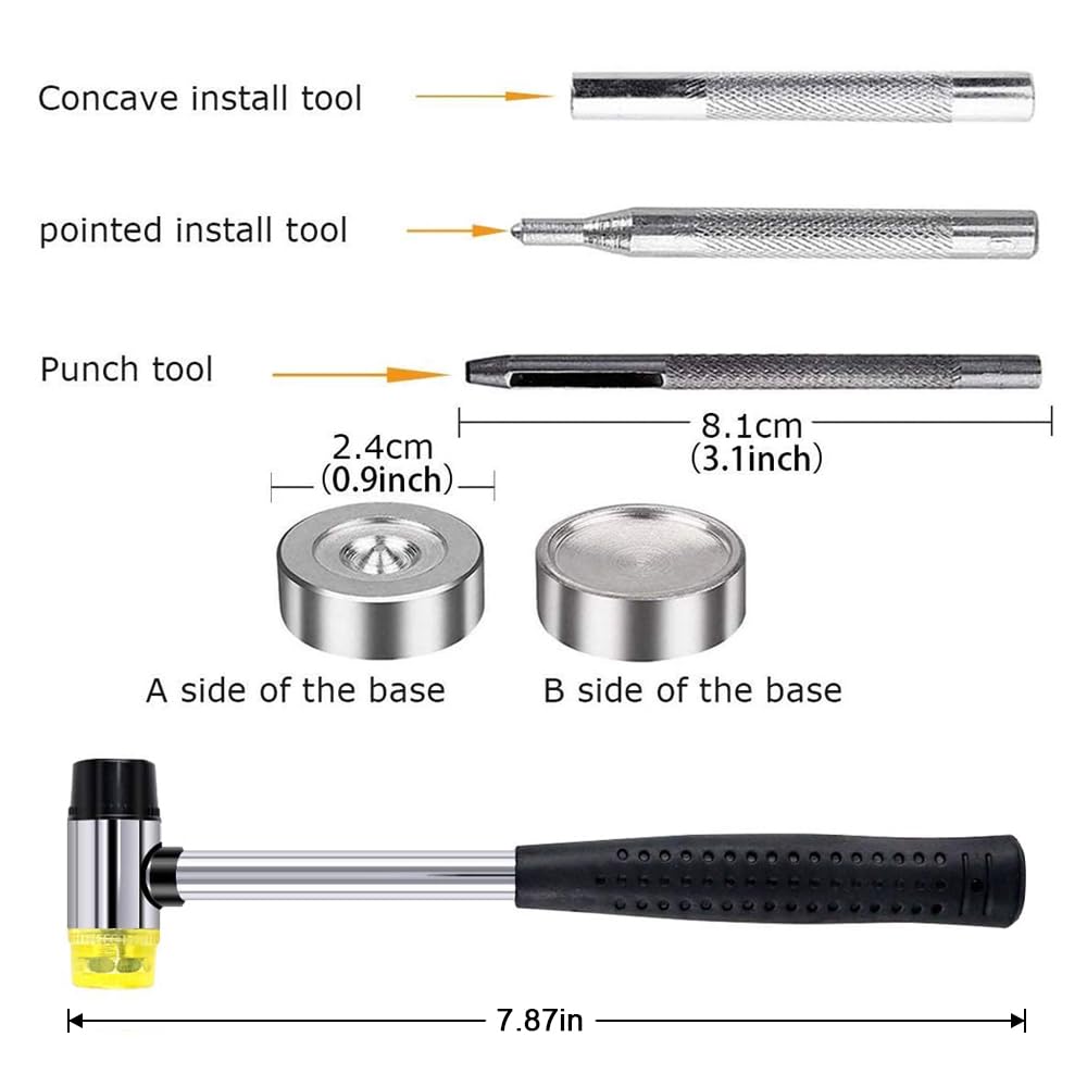 Qfun 120Pcs 12mm Metal Snap Button Fastener Kit with Setter Tools & Hammer