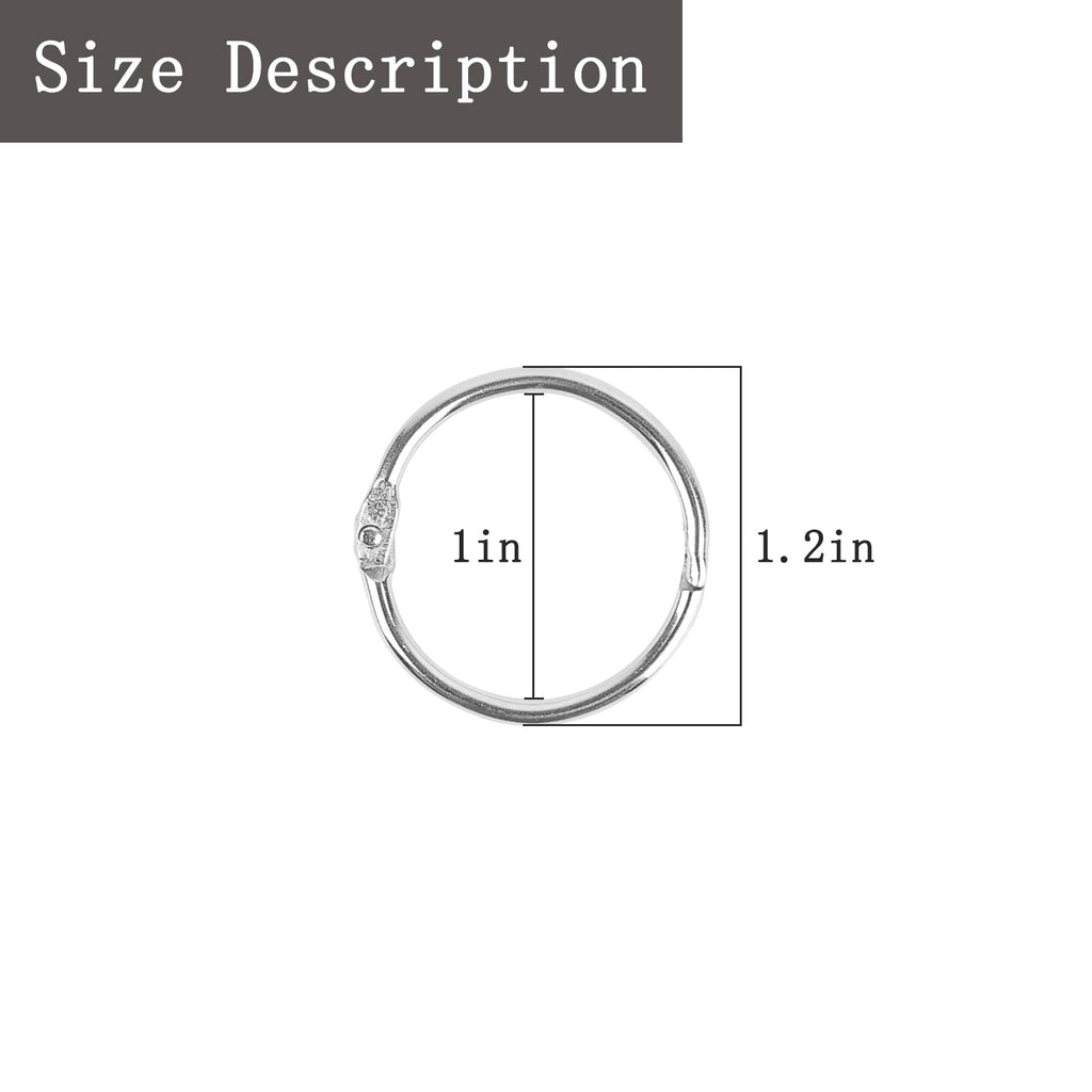Loose Leaf Binder Office Book Rings 1-Inch（100 Pack）, with Metal Nickel Plated for Key,for Index Cards and School，Sliver