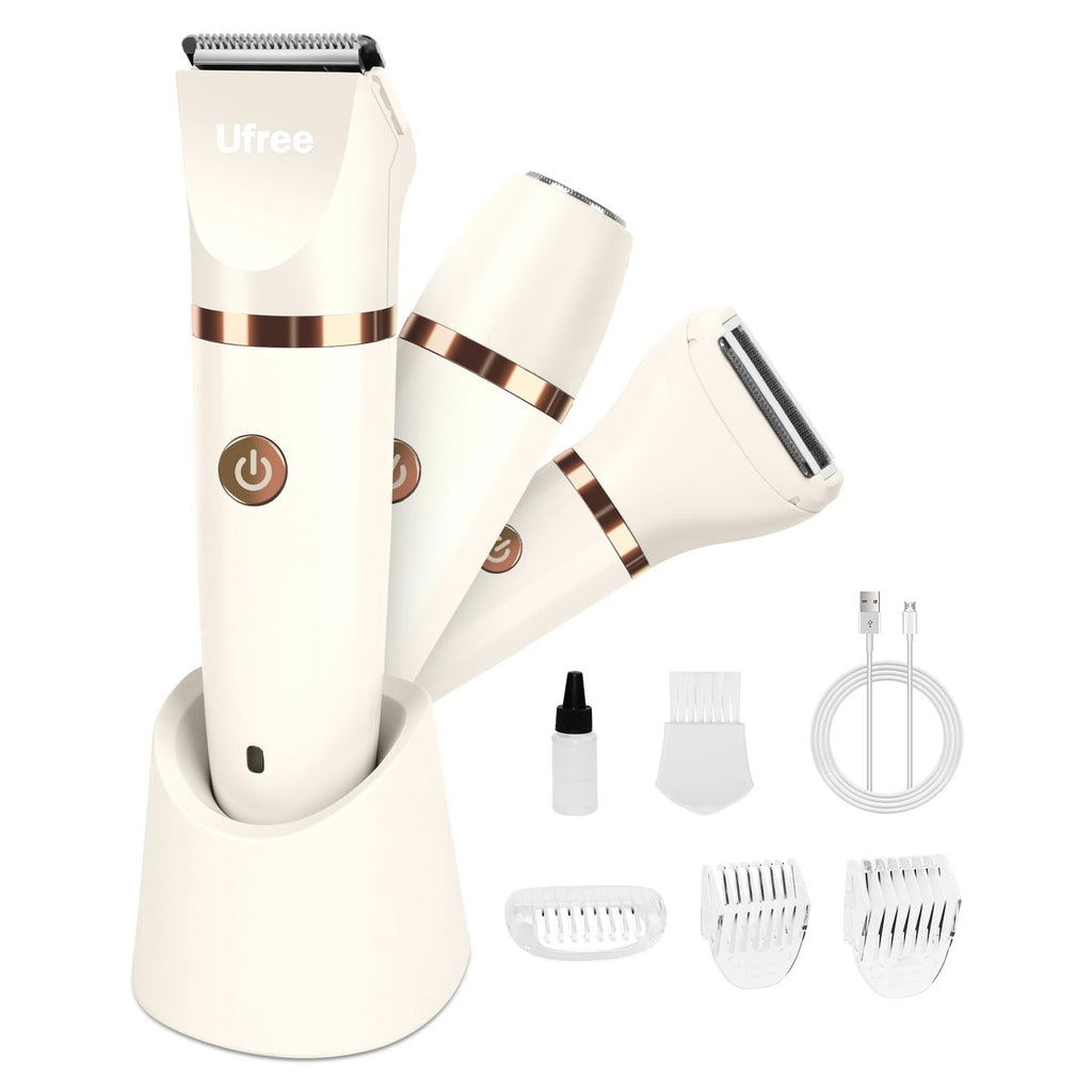 Ufree 3-in-1 Bikini Trimmer Electric Razors for Women, Gifts for Women | Ceramic Blade, IPX7 Waterproof, Lady Shaver, Travel Lock, for Face, Legs, Pubic Hair, Underarms, Body Hair Trimmer, Purple