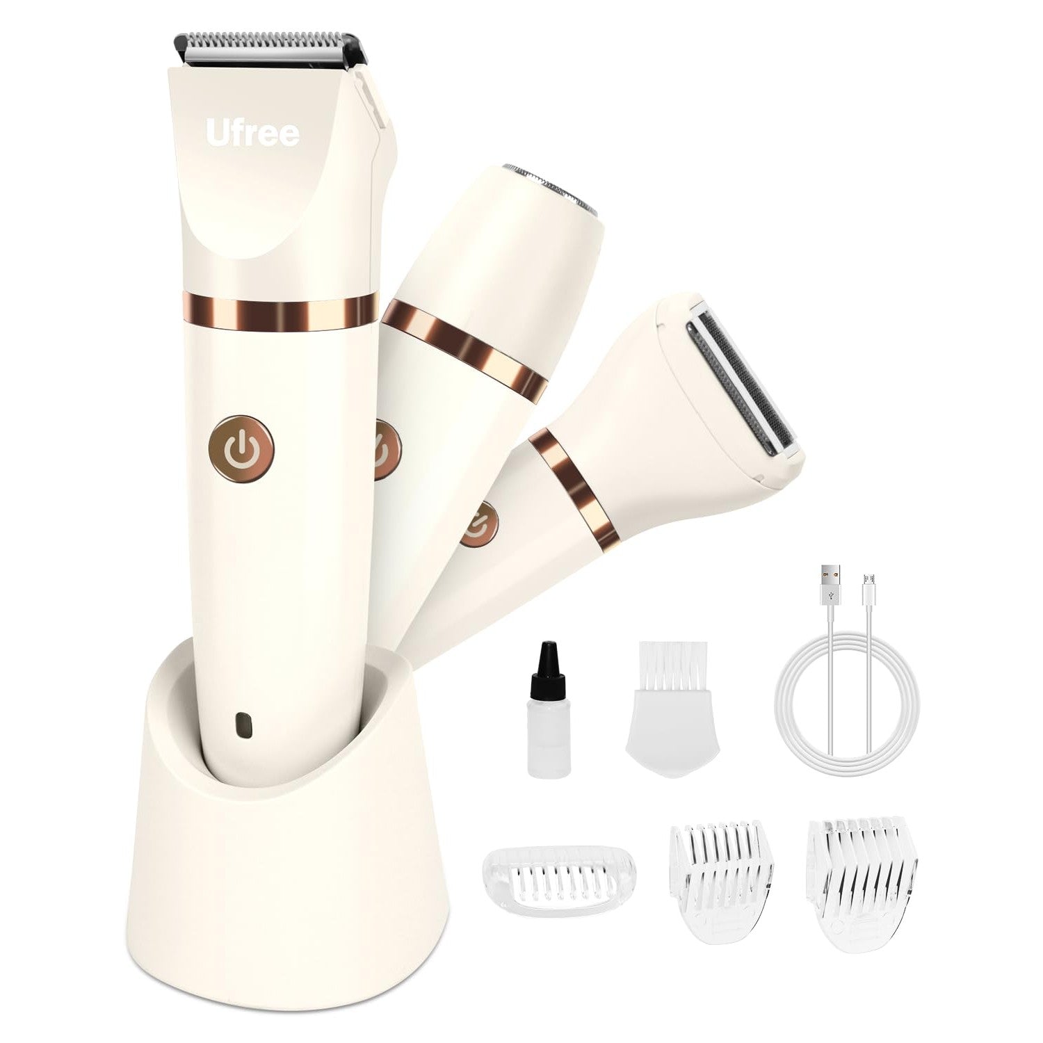 Ufree 3-in-1 Bikini Trimmer Electric Razors for Women, Gifts for Women | Ceramic Blade, IPX7 Waterproof, Lady Shaver, Travel Lock, for Face, Legs, Pubic Hair, Underarms, Body Hair Trimmer, Purple