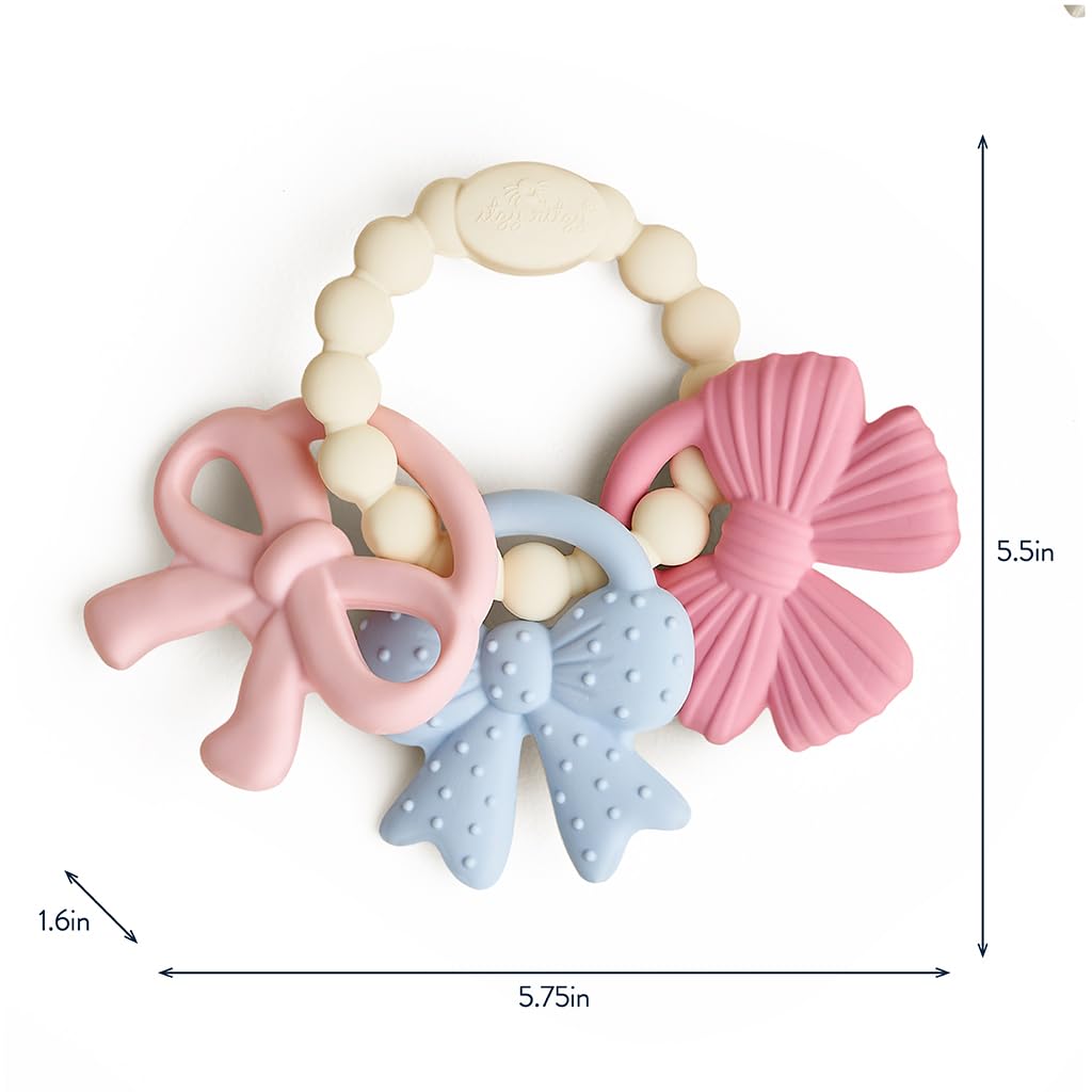 Itzy Ritzy Silicone Teether Trio, Textured Baby Teething Toys Rings (Bows)