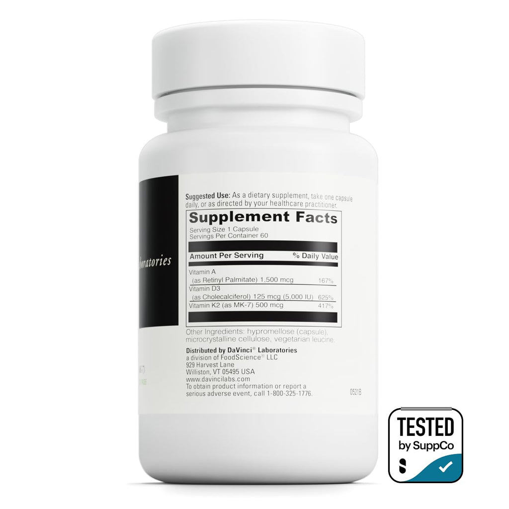 DAVINCI Labs ADK - Helps Support Bone, Heart & Immune Health - Dietary Supplement with Vitamins A, D3 & K2 (as MK-7) - Vegetarian, Gluten Free & Soy Free - 60 Capsules