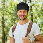 Buy now Geyoga 2 Pcs Adjustable Silk Satin Bonnet for Sleeping Men Silk Satin Beanie with Adjustable Elastic Band for Curly Hair(Black, Gray) at indiglob india