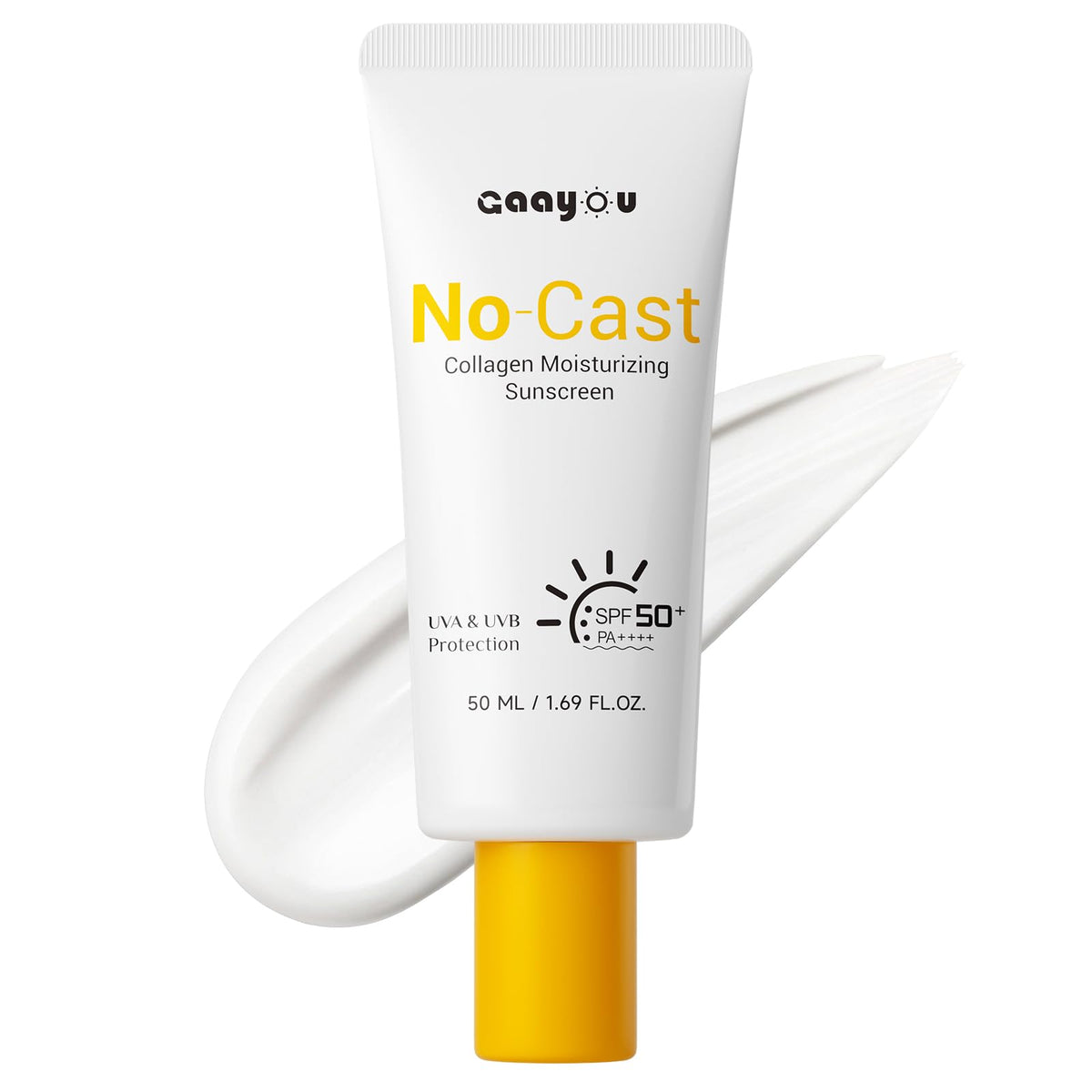 No Cast Moisturizing Sunscreen SPF50 PA++++ Collagen Facial Sunscreen Korean Sunscreen with Hyaluronic Acid, Oil Free, No White Cast Natural Sunscreen for All Sensitive Skin Type