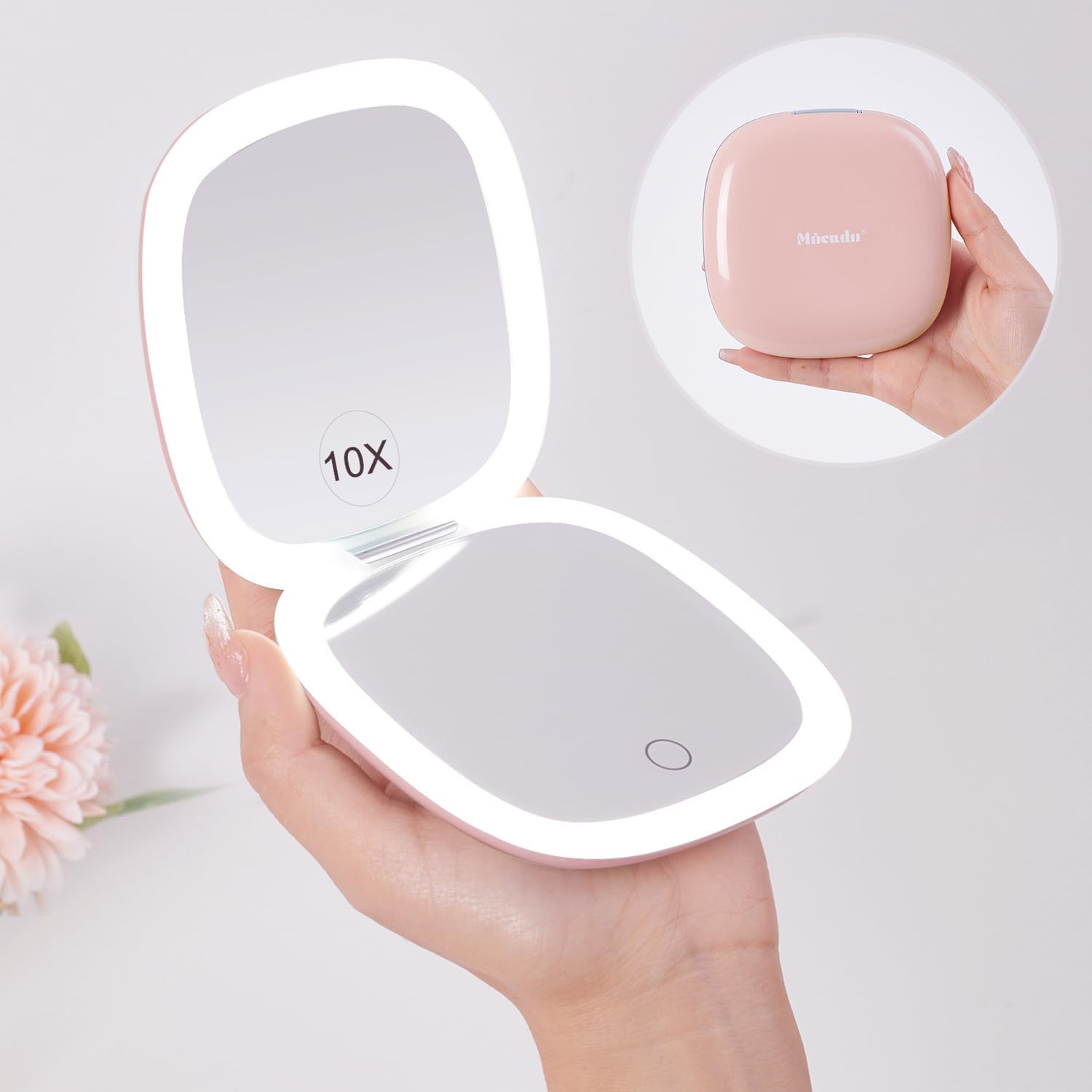 Buy now Mocado Compact LED Magnifying Makeup Mirror 4â€³ â€“ 1X/10X Double-Sided Dimmable Touch Mirror | USB Rechargeable Portable Travel Cosmetic (Rose Gold) Pink at indiglob india