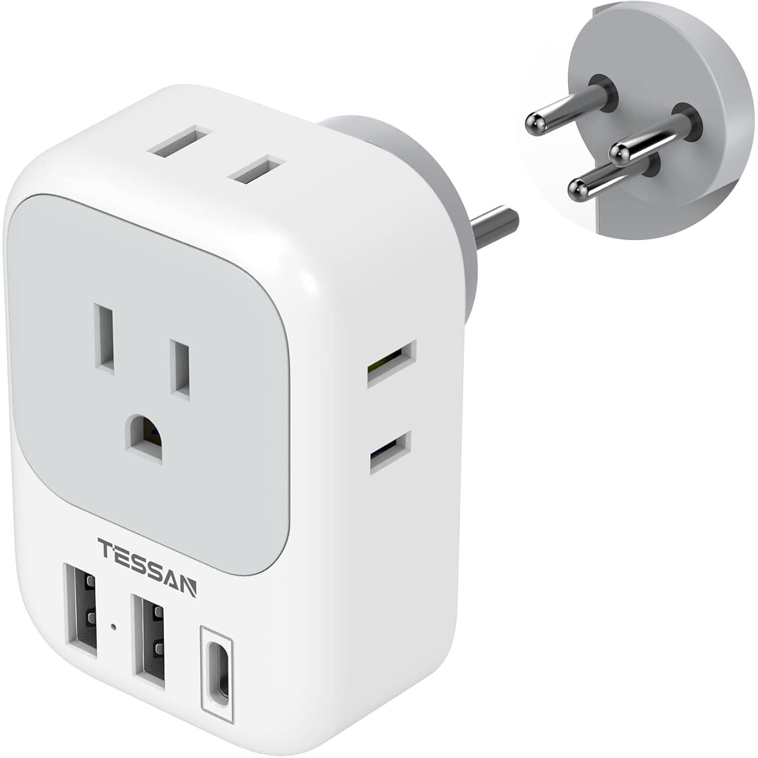 Buy now European Travel Plug Adapter USB C, TESSAN International Plug Adapter with 4 AC Outlets 3 USB Charging Ports, Type C Europe Power Adaptor for US to EU France Germany Iceland Spain Italy Type H-gray at indiglob india