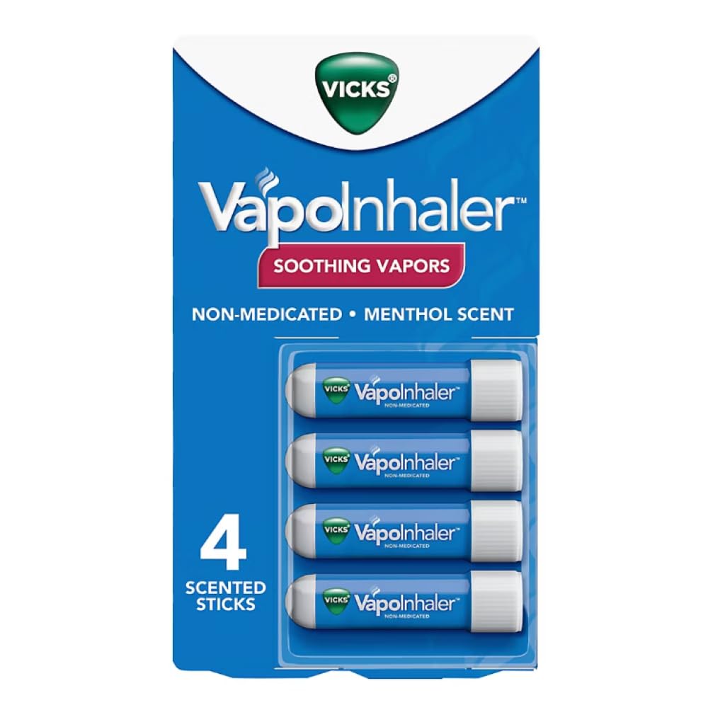Buy now Vicks VapoInhaler, On-the-Go Portable Nasal Inhaler, Non-Medicated, With Refreshing Vicks Vapors, Menthol Scent , 4 Scented Sticks at indiglob india
