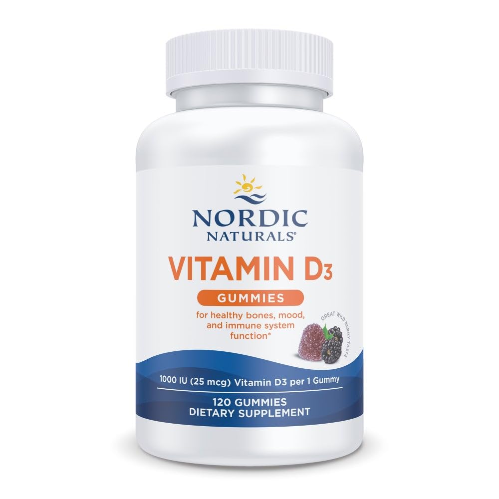 Nordic Naturals Vitamin D3 Gummies,1000 IU D3 + Iron, Wild Berry - 120 Count