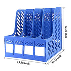 Buy now Sturdy Magazine File Book PP Holder Desk Organizer for Office Organization and Storage with Compartments Storage Organizer 4C Blue-Strip at indiglob india