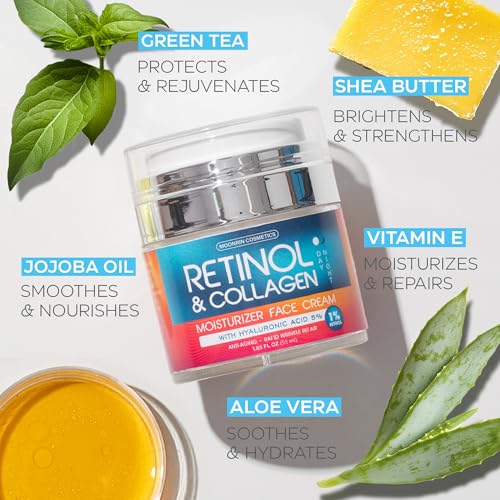 Buy now Retinol Cream for Face with Hyaluronic Acid, Day-Night Anti-Aging Moisturizer for Women, Men, Collagen Cream for Face Reduces Wrinkles, Dryness, 1.85 Oz at indiglob india