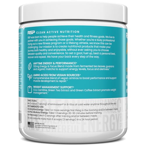 Buy now RSP Vegan AminoLean â€“ All-in-One Natural Pre Workout, Amino Energy, Weight Management with BCAAs, Complete Vegan Preworkout Powder, Pineapple Coconut at indiglob india