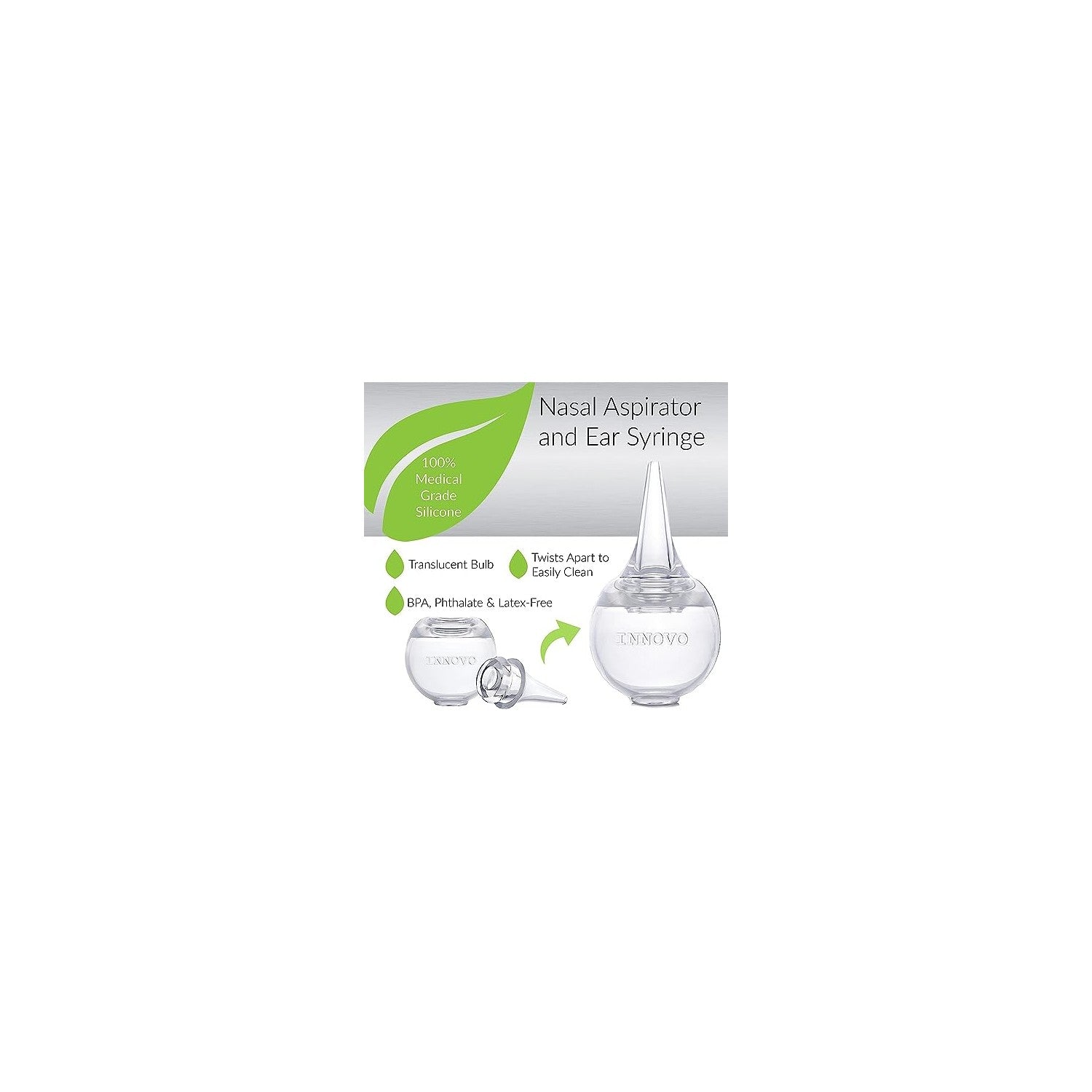 Buy now Innovo FSA/HSA Eligible Hospital Grade Silicone Twister Bulb Baby Ear Syringe and Nasal Aspirator, Sucks Snot and Mucus, Cleanable and Reusable, Clear at indiglob india