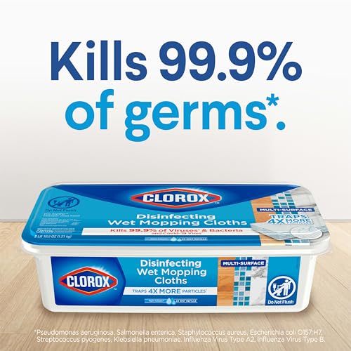 Buy now Clorox Disinfecting Wet Mop Pad, Disposable Mop Heads, Multi-Surface Floor Wipes, Rain Clean, 2 Packs, 24 Wet Refills Per Pack (Package May Vary) at indiglob india
