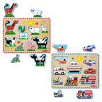 Buy now Melissa & Doug Wooden Light-Activated Sound Puzzle 2-Pack for Toddler and Preschool Boys and Girls ƒ?? Farm Animals, Vehicles at indiglob india