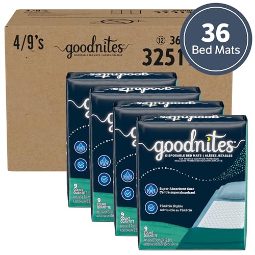 Buy now Goodnites Disposable Bed Pads/Bed Mats for Bedwetting, 2.4 x 2.8 ft, 36 Ct (4 Packs of 9) at indiglob india
