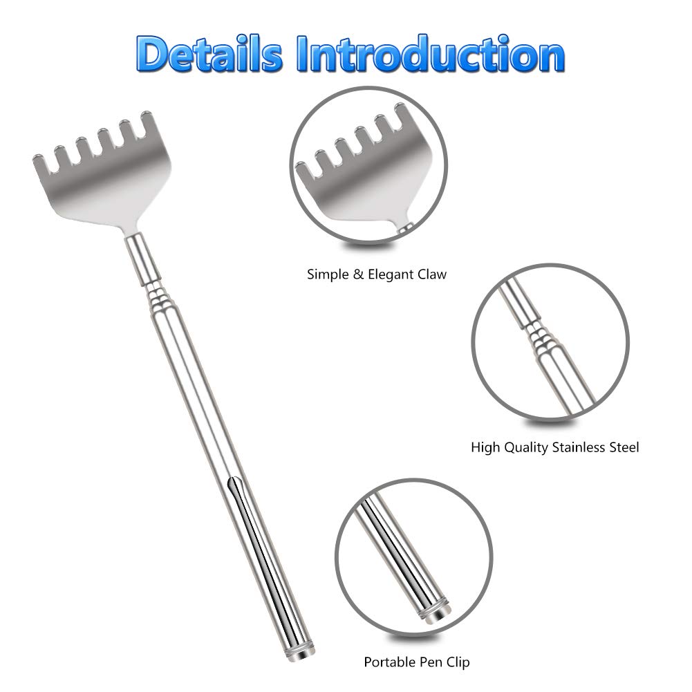 YIMICOO Extendable Back Scratcher for Men 3 Pack Portable Telescopic Metal Back Scratchers/Hand Massager with Pocket Clip for Thanksgiving, Birthday, Christmas Gifts