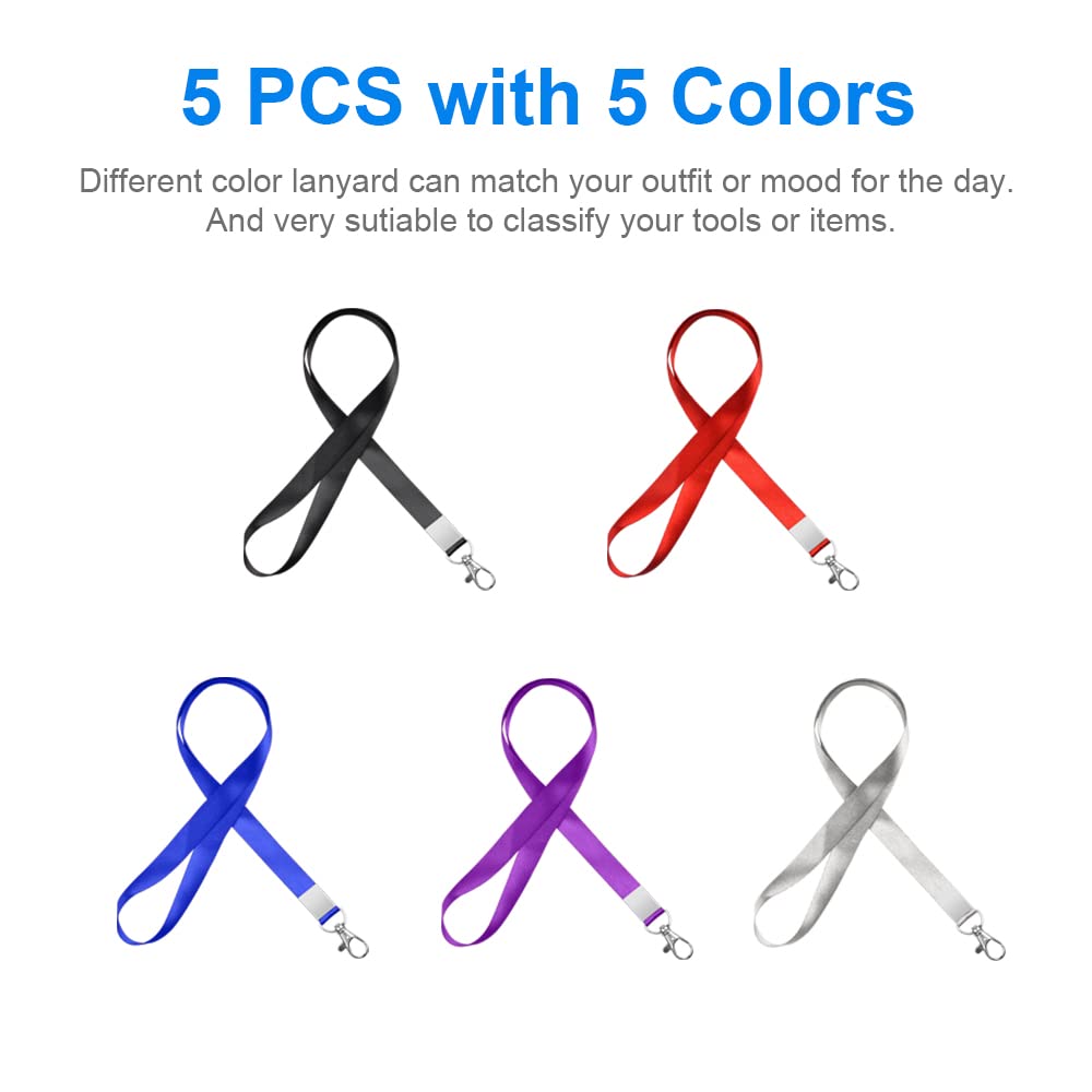 Mcyye 5 PCS Neck Badge Lanyards with Clip for Keys & ID, 5 Colors