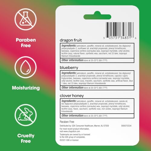 Buy now ChapStick Lip Balm, Superfood Collection 3-Pack – Dragon Fruit, Blueberry & Clover Honey, Moisturizer for Dry Lips, 0.15 Oz at indiglob india