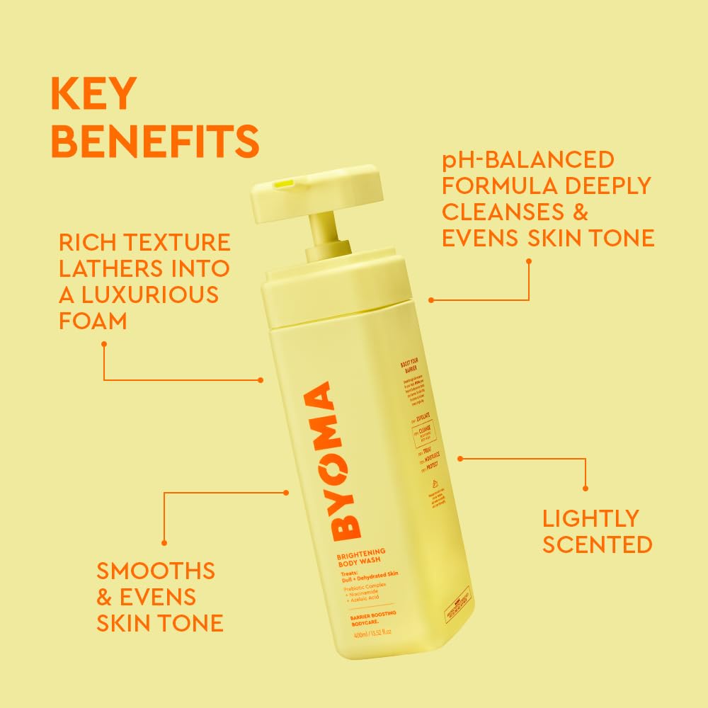 BYOMA Brightening Body Wash | Creamy Formula, Niacinamide & Azelaic Acid, Brightens & Evens Tone, Skin Barrier Repair, For Dull, Dehydrated Skin