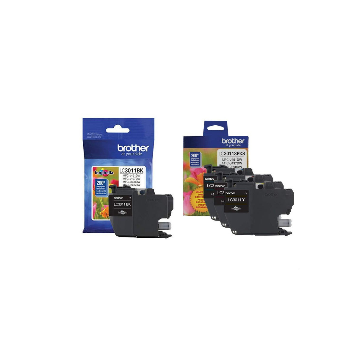 Brother Genuine LC3011BK, LC30113PKS Standard Yield Black/Cyan/Magenta/Yellow Ink Cartridge Set, LC3011