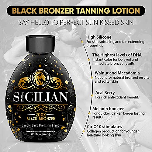 Buy now The Sicilian 200X Dark Black Bronzer Tanning Lotion - BEST for Glowing Skin - Gradual Bronzing & Sunless Self Tanner Lotion - Luxurious Sunless Body Tanning Lotion Nourishes Skin at indiglob india