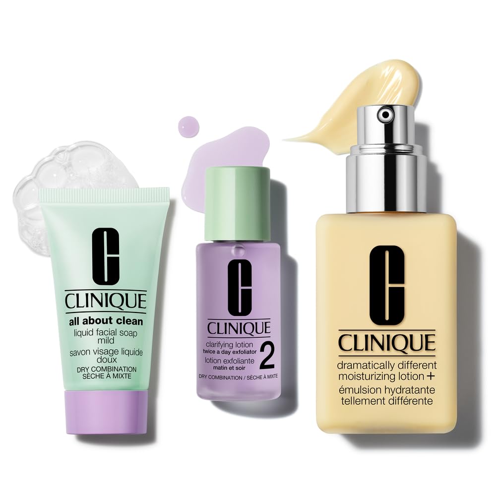 Buy now Clinique Great Skin, Great Deal Gift Set | All About Clean Mild Liquid Soap, Clarifying Lotion + Dramatically Different Lotion | Includes Full Size Moisturizer | For Dry or Oily Combination Skin Types Skin Type 2: Dry Combination at indiglob india