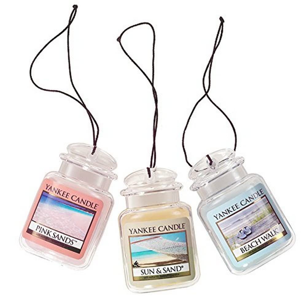 Buy now Yankee Candle Hanging Car Jar Ultimate 3-Pack Air Fresheners Neutralizes Odors Up to 30 Days Includes: Beach Walk Pink Sands and Sun and Sand (Pack of 3) Pink Sands, Beach Walk, Sun & Sands 0.33 Fl Oz (Pack of 3) at indiglob india
