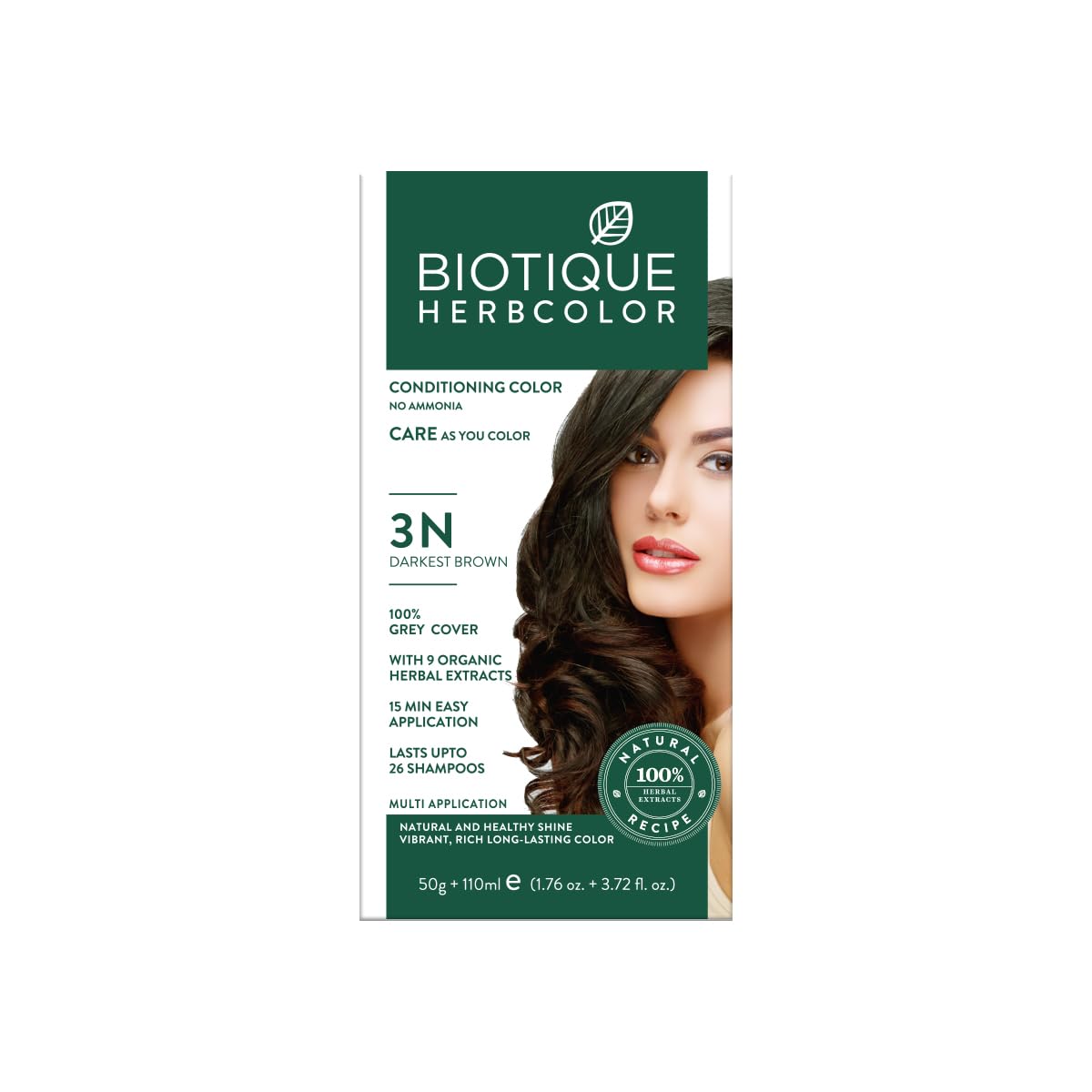 Buy now Biotique Bio Herbcolor 1N Natural Black, 50 g + 110 ml (Conditioning Color No Ammonia) I With 9 Organic Herbal Extracts I Last up to 26 Shampoo (4N Brown) 3N Darkest Brown at indiglob india