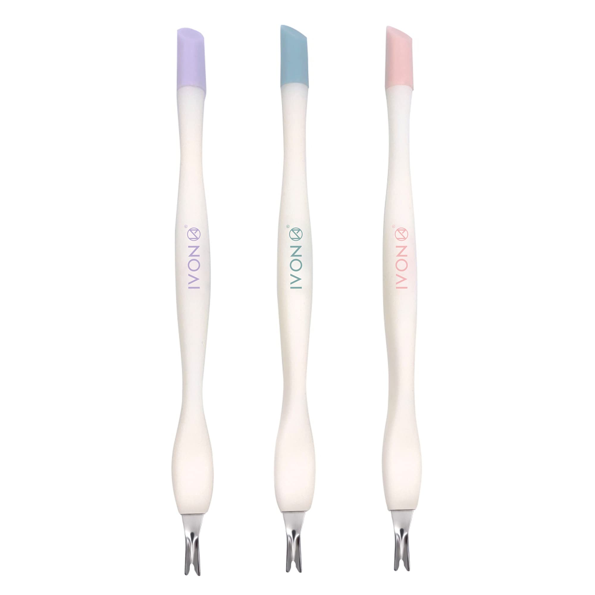 IVON 3 Pack Cuticle Trimmer Pusher Remover, Rubber Tip Gentle on Nail Bed