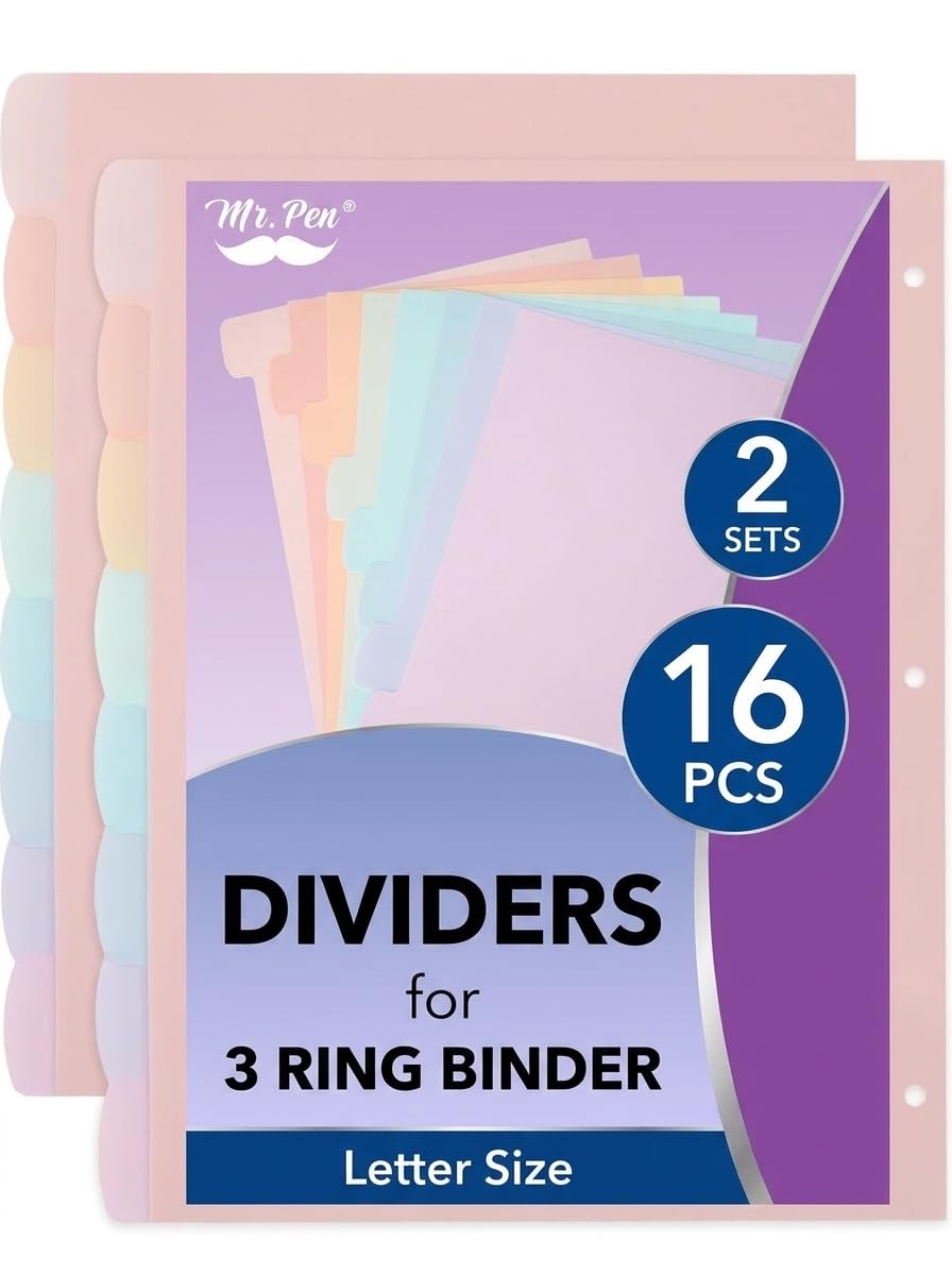 Mr. Pen- Large Write & Erase Tabs Dividers for 3 Ring Binder, 2 Sets