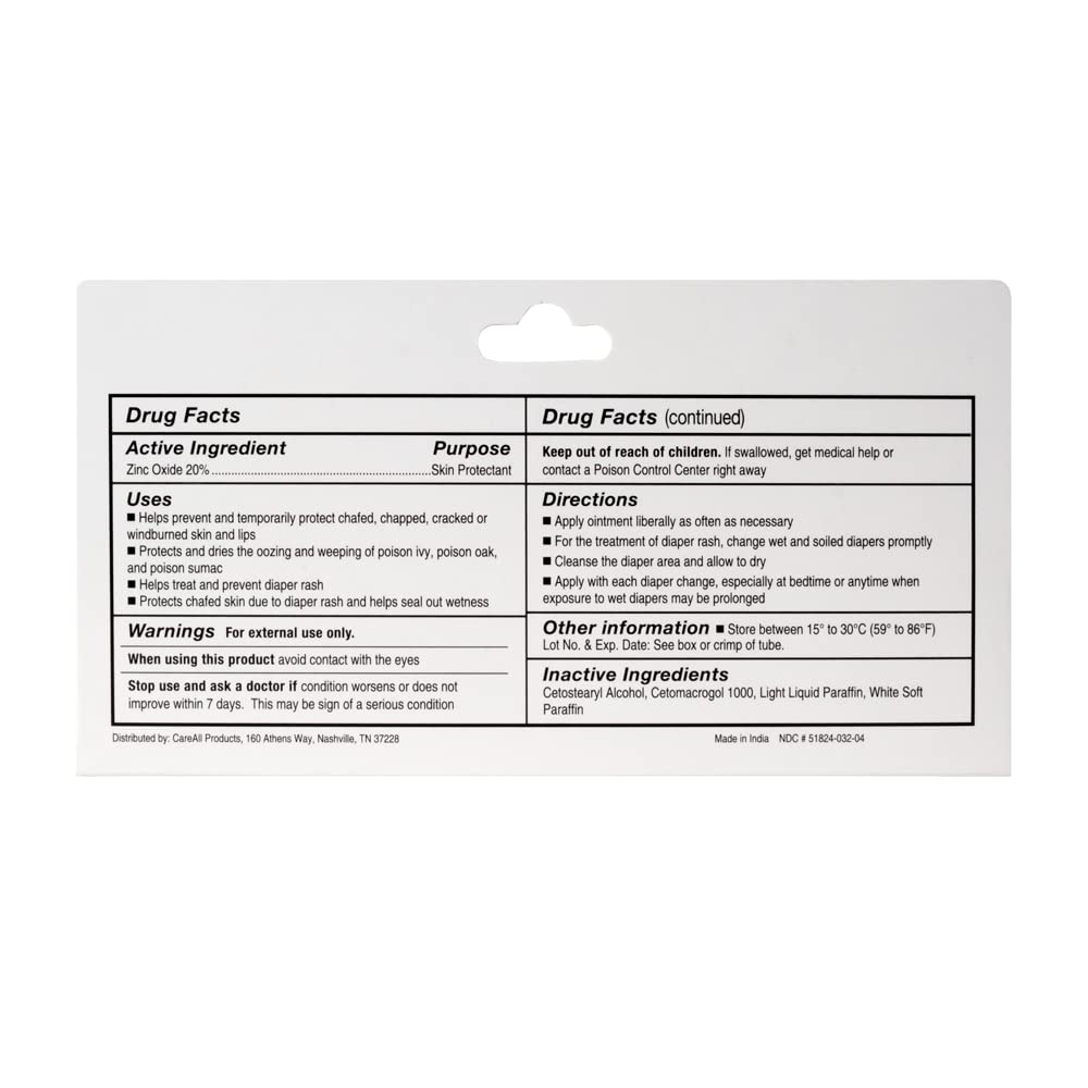 CareAll Zinc Oxide 20% Skin Protectant Barrier Ointment 2 oz (3 Pack), Relieves, Treats and Prevents Minor Skin Irritations due to Diaper Rash. Helps Seal Out Wetness. Protects Chafed Skin.