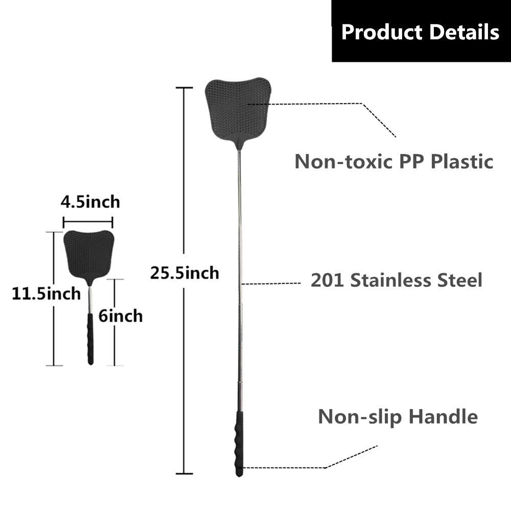 2Pack Telescopic Fly Swatters, Plastic Fly Swatter, Extendable Flyswatter