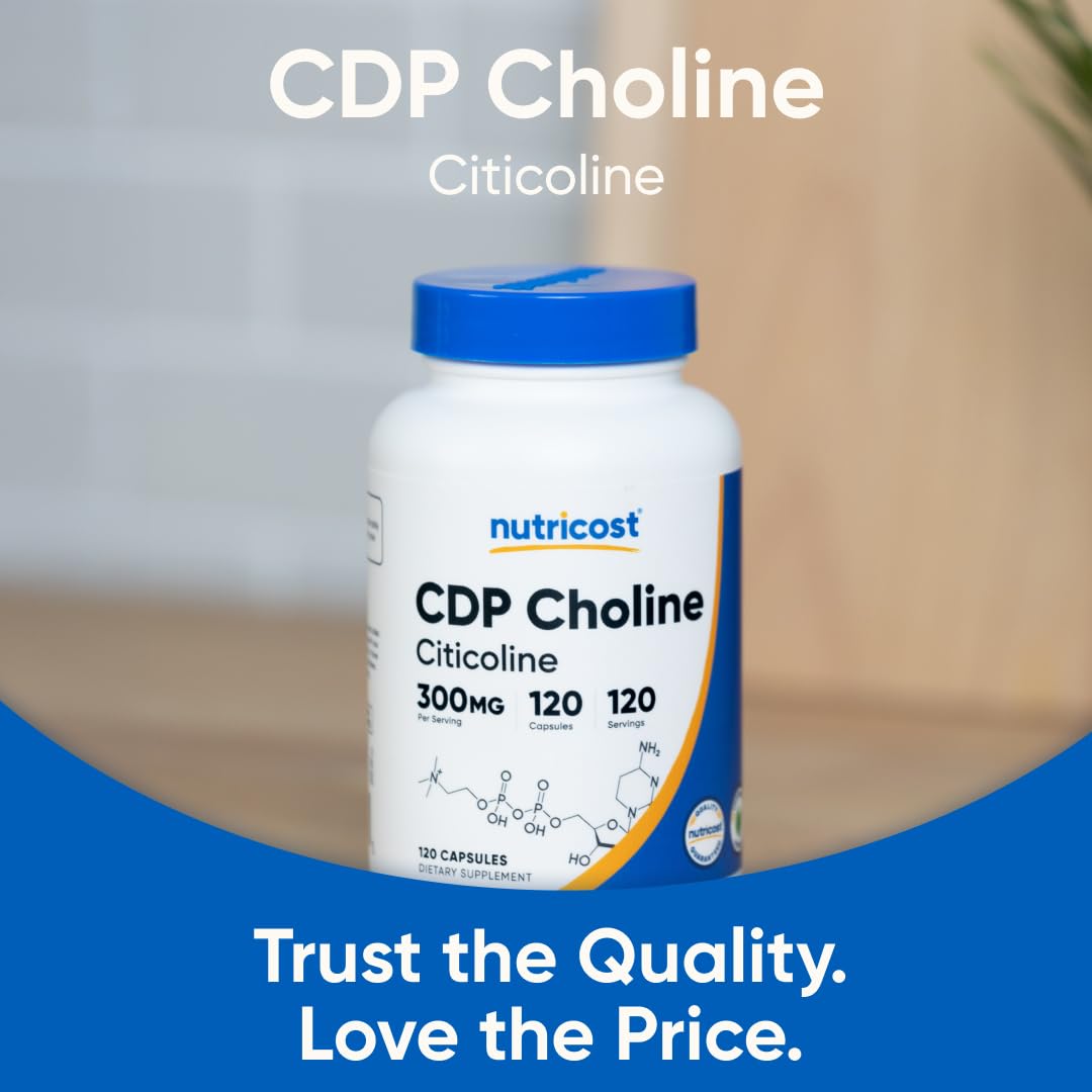 Nutricost CDP Choline (Citicoline) 300mg, 120 Vegetarian Capsules, GMO-Free | Gluten Free