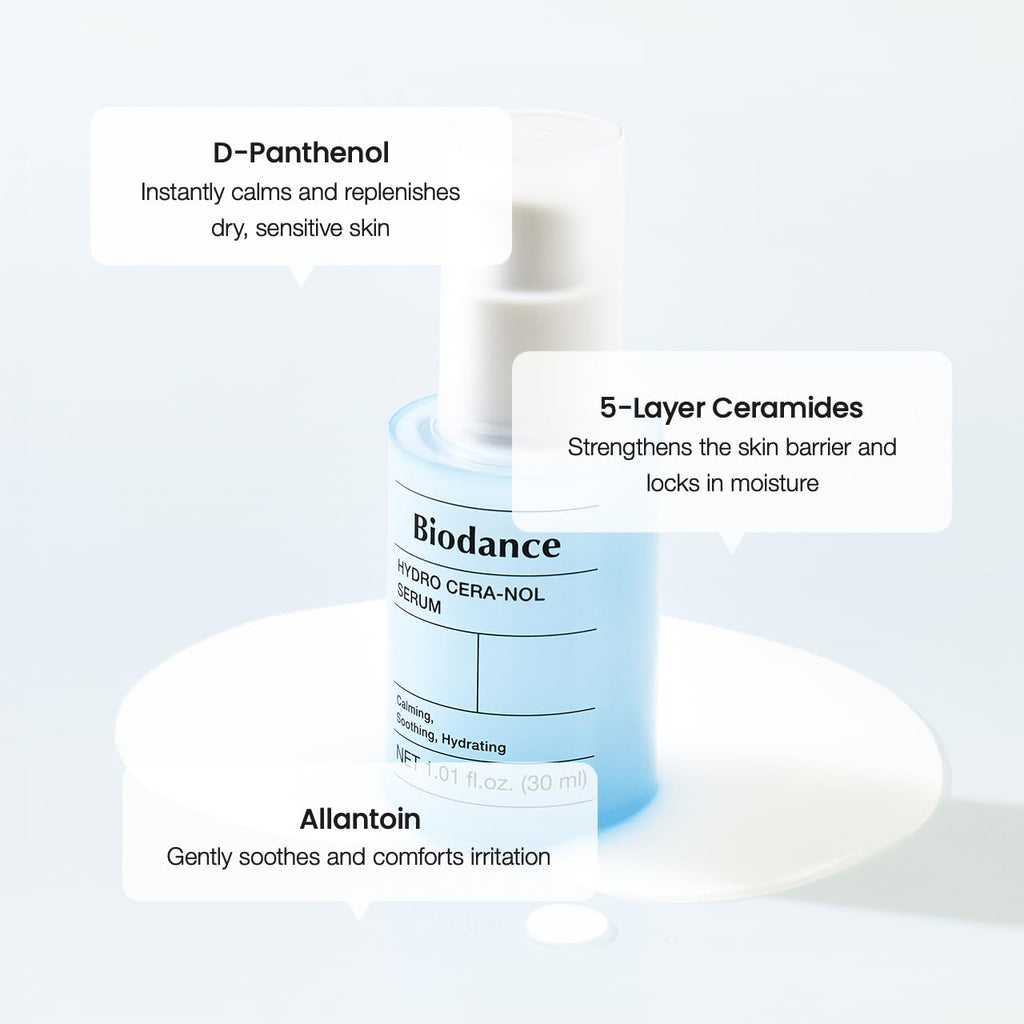 BIODANCE Hydro Cera-nol Serum, Hydrating, Soothing Facial Serum for Dry & Sensitive Skin with Ceramide, D-Panthenol, Hyaluronic Acid, Korean Skin Care | 1.01 fl.oz x 1 ea