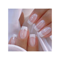 CurvLife Press on Nails Short Square Acrylic Fake Nails with Apricot Design Full Cover False Nails Glossy Nude Glue on Nails Artificial Stick on Nails for Women (Silk Touch)