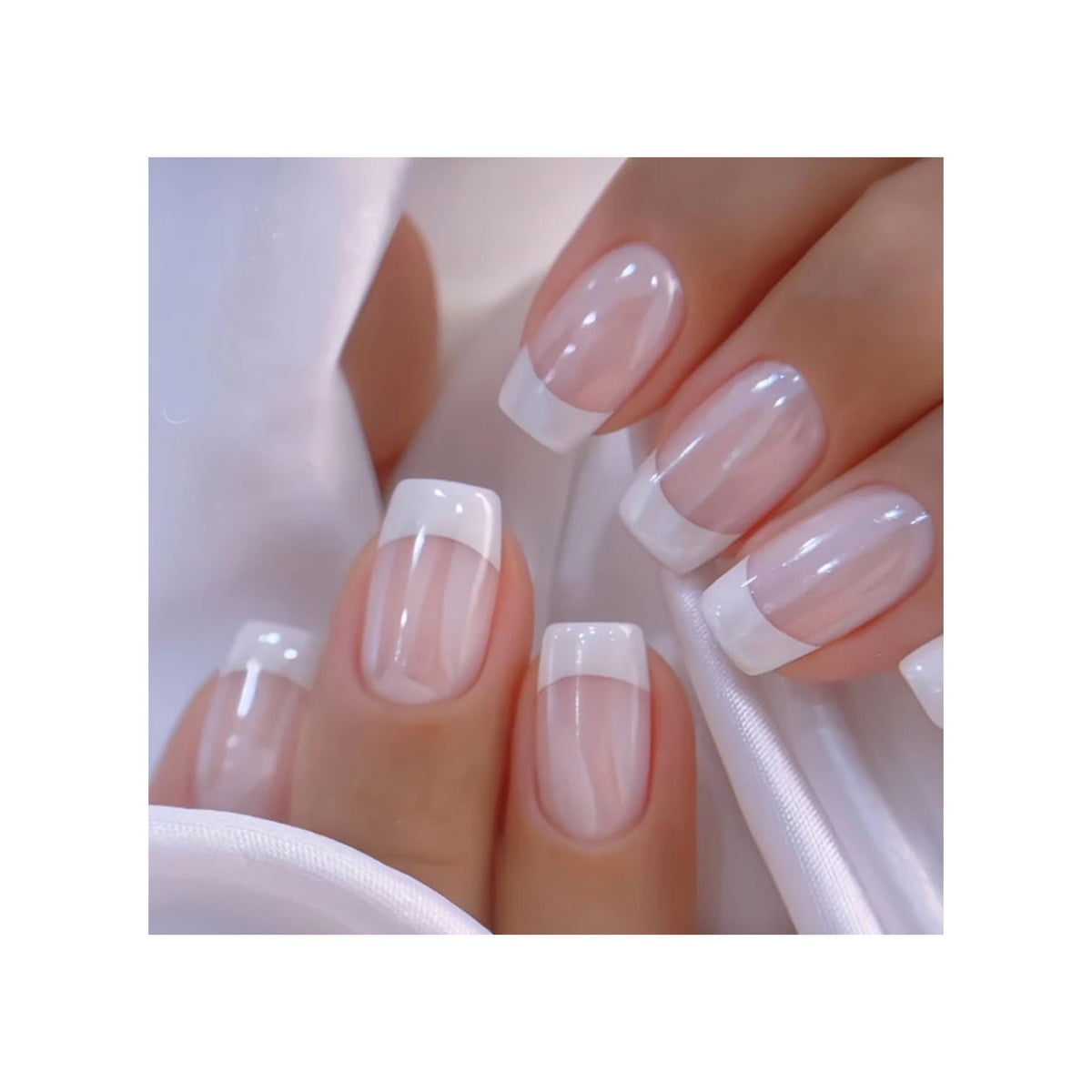 CurvLife Press on Nails Short Square Acrylic Fake Nails with Apricot Design Full Cover False Nails Glossy Nude Glue on Nails Artificial Stick on Nails for Women (Silk Touch)