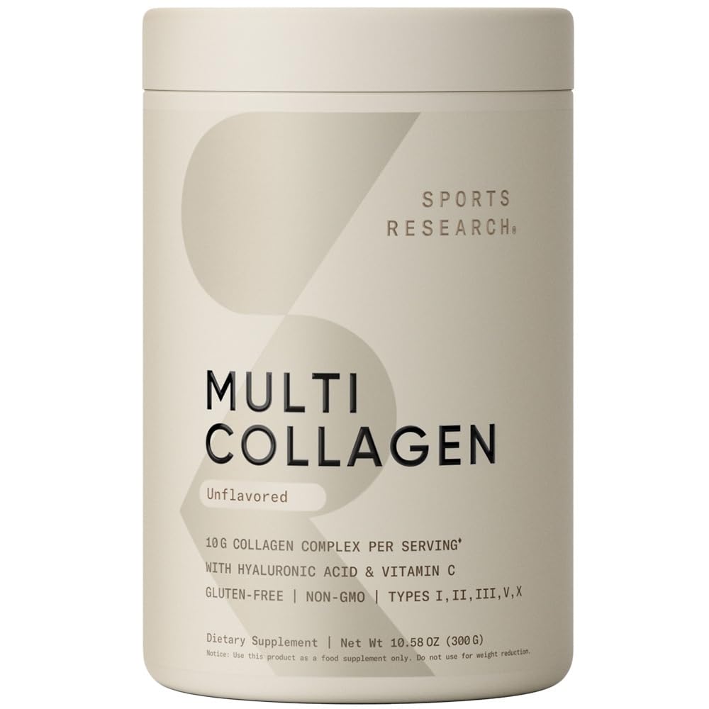 Sports Research® Multi Collagen Protein Powder, Chocolate - 30 Servings | 10g Grass-Fed Type I, II, III, V, X Collagen per Scoop w/Hyaluronic Acid & Vit. C | Hair, Skin & Joint Support | Easy to Mix