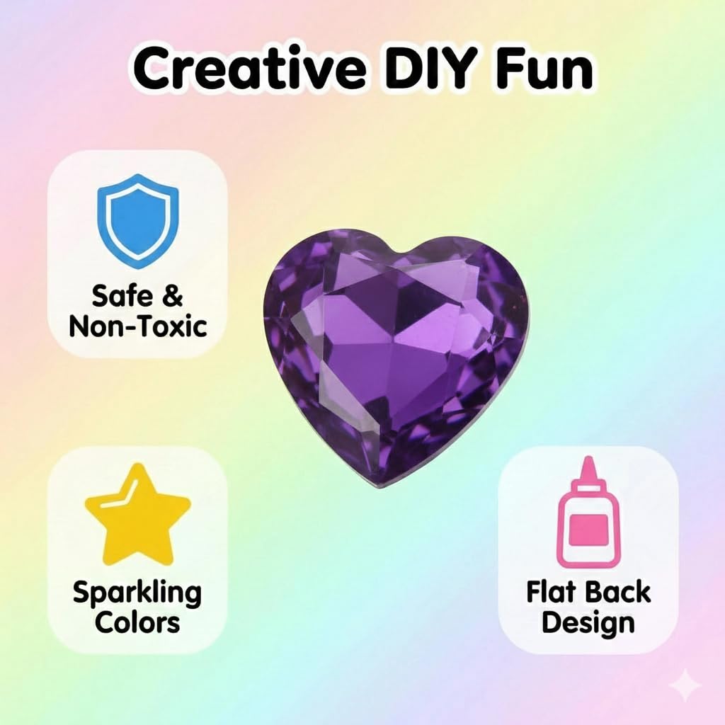 128Pcs Large 1 Inch Acrylic Diamond Jewels for Crafts, Flat Back Gems with 140 Adhesive Dots, Stick on Pirate Treasure Chest Fillers, Assorted Colorful Stones for DIY Projects