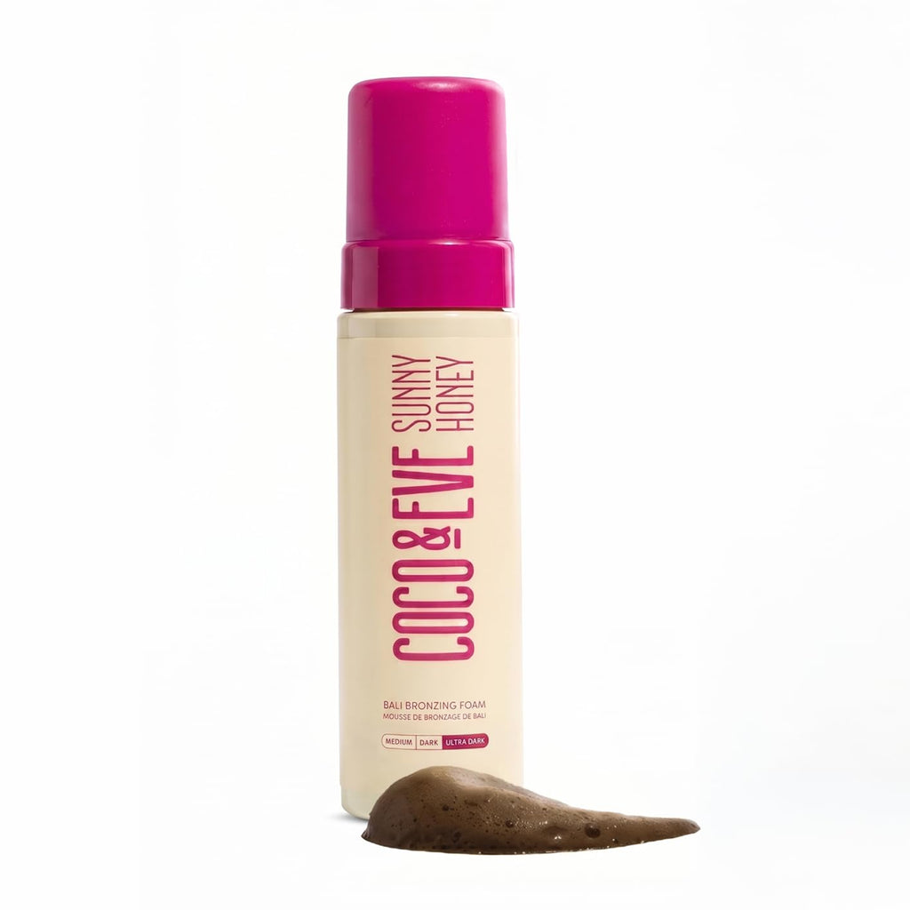 Coco & Eve Sunny Honey Bronzing Self Tanner Mousse - Dark, 6.7 fl oz | Sunless Self Tan for Body & Face, Bali Bronzing Tanning Foam, Natural Looking Glow for Women & Men, Bronzes Skin, Streak Free