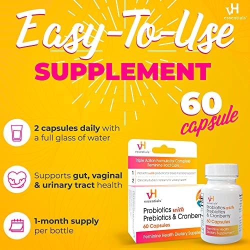Buy now vH Essentials Probiotics for Women with Prebiotics, Cranberry & Vitamin C - 60 Capsules (30 Day Supply) - Women's Probiotics Support Gut Balance, Feminine Health & Urinary Tract Health for Women at indiglob india