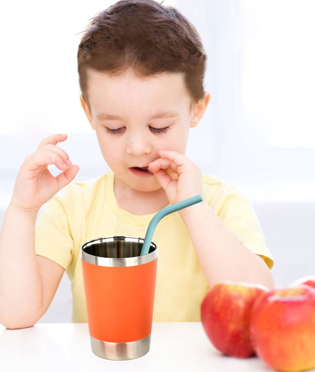 Reusable Thin Short 6.7" Cute Silicone Bendy Straws for Toddlers&Kids&Baby,6 10 12 oz Wine/Yeti Tumbler, Coffee/Cocktail Mug,Soda Cans,Take n toss Cup/BPA FREE-Small Flexible with Brushes