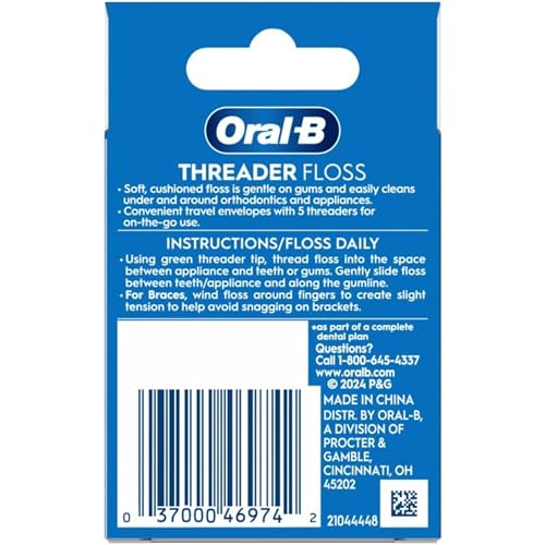 Buy now Oral-B Threader Floss, 30-Count: 6 envelopes of 5 threaders (Value Pack of 3) at indiglob india