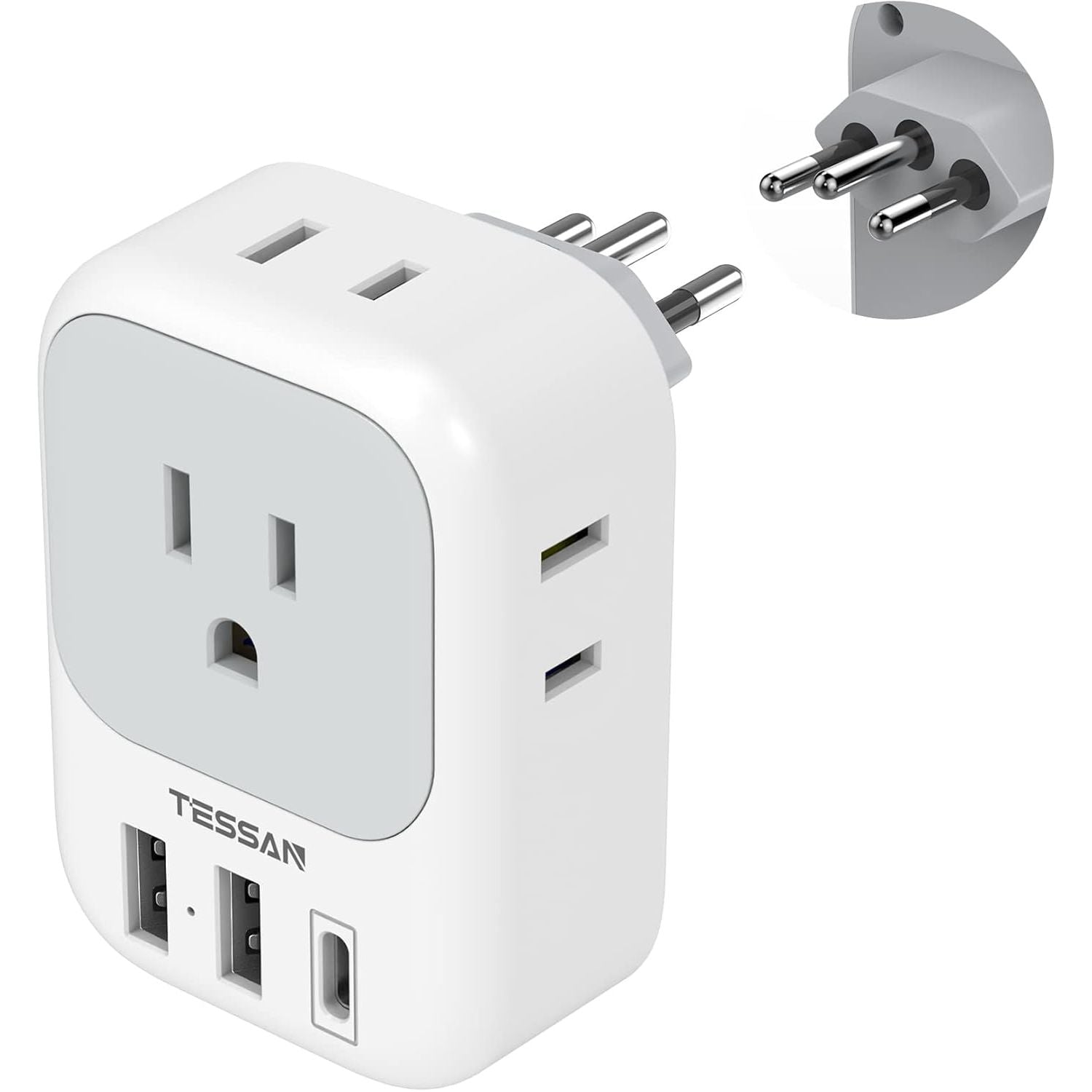 Buy now European Travel Plug Adapter USB C, TESSAN International Plug Adapter with 4 AC Outlets 3 USB Charging Ports, Type C Europe Power Adaptor for US to EU France Germany Iceland Spain Italy Type N-grey white at indiglob india
