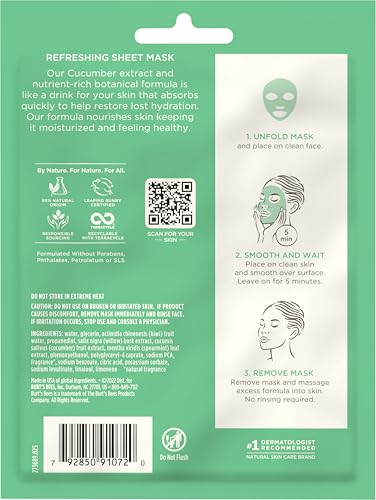 Buy now Burt's Bees Refreshing Sheet Face Mask with Cucumber, Pack of 6 at indiglob india