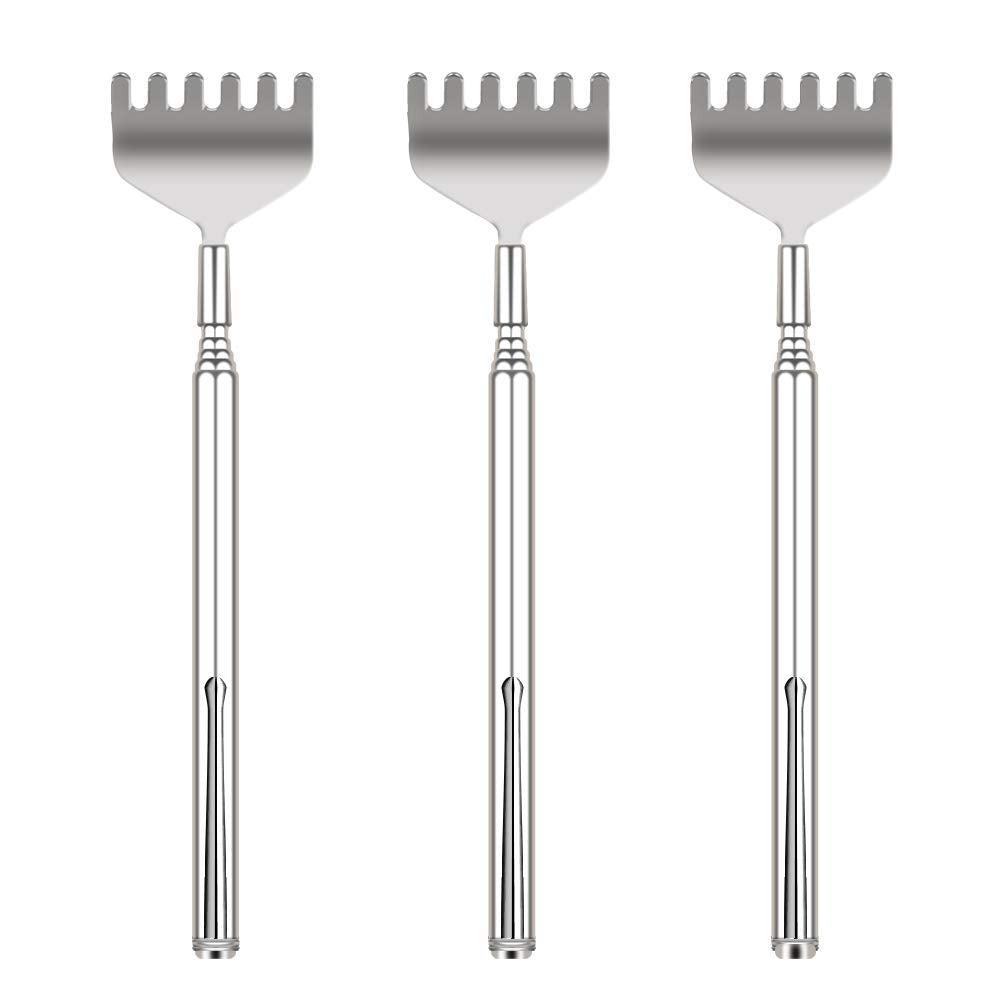 YIMICOO Extendable Back Scratcher for Men 3 Pack Portable Telescopic Metal Back Scratchers/Hand Massager with Pocket Clip for Thanksgiving, Birthday, Christmas Gifts
