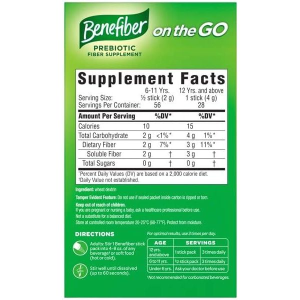 Buy now Benefiber On the Go Prebiotic Fiber Supplement Powder for Digestive Health, Daily Fiber, Unflavored - 28 Sticks (3.92 Ounces) at indiglob india