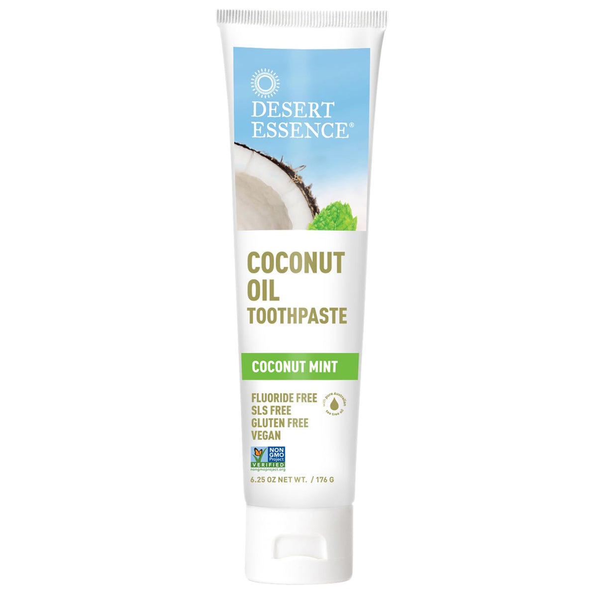 Desert Essence Coconut Oil Toothpaste Coconut Mint, Fluoride Free, 6.25 Oz
